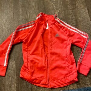 Adidas Track Jacket Youth Size 5 Neon Orange  Full Zip Warm Up Stripe Sleeve